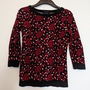 Land's End red/black floral 3/4 sleeve sweater